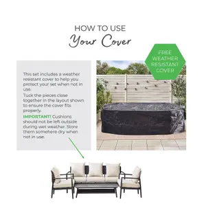 Furniturebox UK Laguna Outdoor Sofa Set - 5 Seater Grey Garden Sofa Set - 3 Seater Sofa Plus Coffee Table & Armchairs - Free Cover