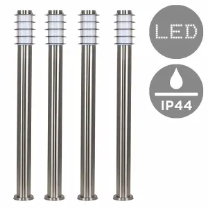 ValueLights Wharf 4 Pack Outdoor Stainless Steel Wired Bollard Lantern Light Posts