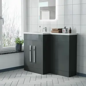 Nes Home Aric 1100mm Bathroom Basin Sink Vanity Grey Unit Cabinet Furniture Left Hand