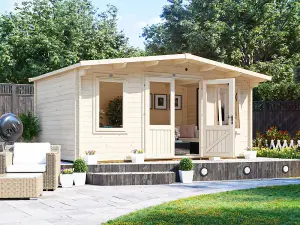 Dunster House Log Cabin 5m x 3m Severn Roof Shingles Double Glazed Windows 45mm Walls