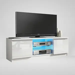 TV Unit 120cm Sideboard Cabinet Cupboard TV Stand Living Room High Gloss Doors - White