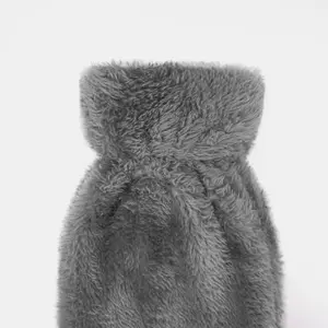 Long Hot Water Bottle with Cover Bed Warmer Fleece Faux Fur 2L Rubber, Charcoal