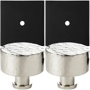 2 PACK - Cabinet Door Knob & Contrasting Backplate Set - Hammered Kitchen Pull - Polished Nickel & Black