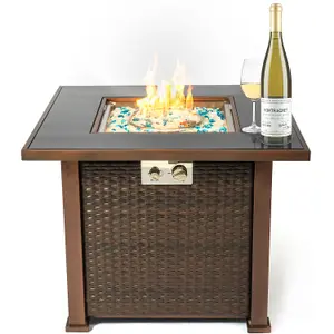 Homeology OSTARA Stylish Wicker Garden and Patio Glass Tabletop Fire Pit