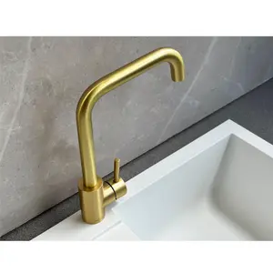 Reginox Salina BG Single Lever Square Neck Brushed Gold Kitchen Mixer Tap