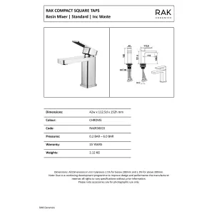 RAK Compact Black Polished Black chrome Modern Basin Sink Mixer Tap Solid Brass