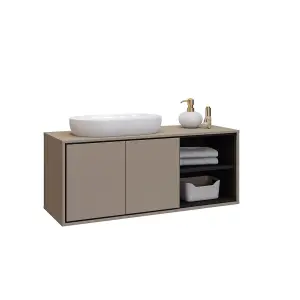 Irvine 60 Floating Vanity Unit W1200mm H510mm D480mm - Congo & Black with Two Hinged Doors and Modern Floating Design