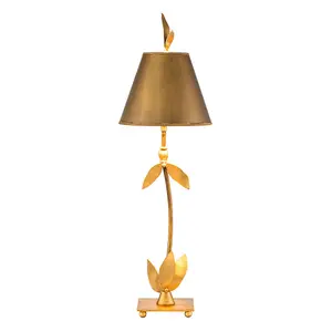 Elstead Red Bell 1 Light Table Lamp Gold Leaf Floral Leaves Design, E27