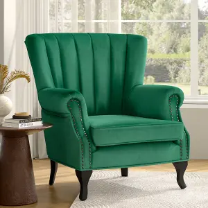 Green Accent Chair Modern Tufted Wingback Armchair