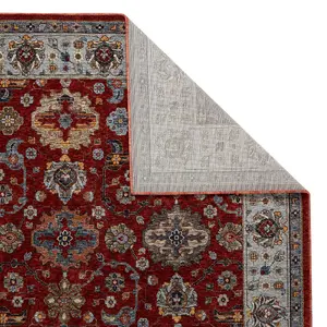 Luxurious Bordered Easy to Clean Persian Floral Traditional Red Rug for Living Room Bedroom & Dining Room-200cm X 285cm