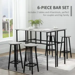 HOMCOM 6-Piece Industrial Bar Table Set, 2 Kitchen Tables with 4 Stools, Grey