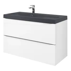 GoodHome Mila Black Rectangular Vanity Basin (W)100.4cm