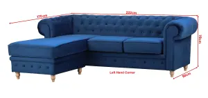 Windsor Chesterfield style Blue French Velvet fabric Corner Sofa (Left Hand Corner)