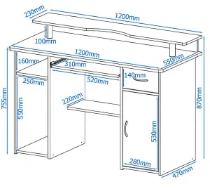 Albany Desk with 1 Drawer and 1 Door in Walnut White