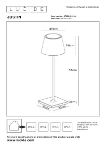 Lucide Justin Modern Table Lamp Outdoor 11cm - LED Dim. - 1x2,2W 3000K - IP54 - 3 StepDim - Black