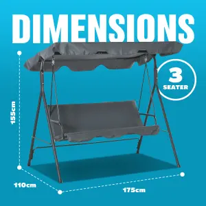 3 Seater Garden Swing Chair Seat Hammock Swinging Metal Bench Grey Furniture Outdoor