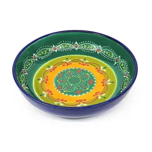 Classic Spanish Hand Painted Pattern Kitchen Dining Food Bowl 26cm Orange/Green