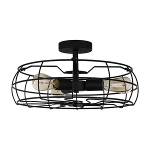 Luminosa Industrial And Retro Flush Ceiling Light Black 3 Light , E27