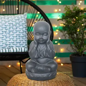 Buddha Statue Indoor and Outdoor, Grey Stone Effect Feng Shui Ornament, Buddha Baby Monk Figurine L20 W17 H35 cm