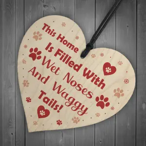 Red Ocean Handmade Wooden Hanging Heart Plaque Gift Perfect for Dog Lovers Pet Keepsake Novelty Decoration