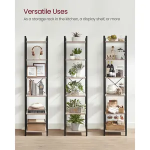 Lakesha Etagere Bookcase Greige/Black / 187.5cm H x 40cm W x 30cm D