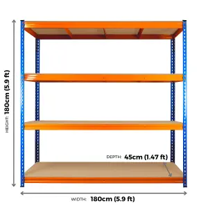 2 Bays of 4 Tier ULTRA HEAVY DUTY Storage Racking 1800h x 1800w x 450d mm 350kg