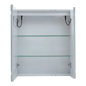 Frameless 2-Door LED Mirrored Bathroom Cabinet with Clock Display W 600mm x H 700mm