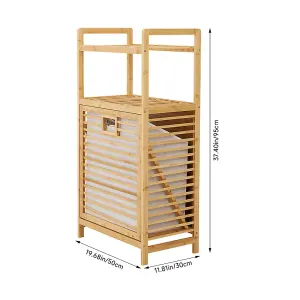 3-Tier Freestanding Bamboo Laundry Hamper Removable Basket Bag