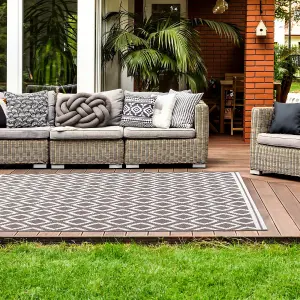 Grey Outdoor Rug, Geometric Stain-Resistant Rug For Decks Garden Patio, 15mm Modern Outdoor Area Rug-80cm X 150cm