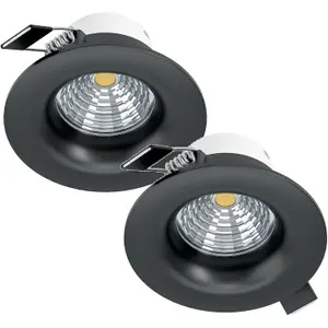 2 PACK Wall / Ceiling Flush Downlight Black Aluminium 6W LED 88mm Round