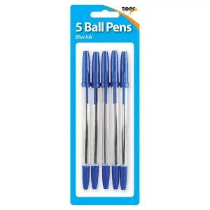 Tiger Stationery Ballpoint Pen (Pack of 5) Clear/Blue (One Size)