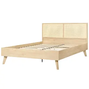 Rattan EU Double Bed Light Wood MONPAZIER