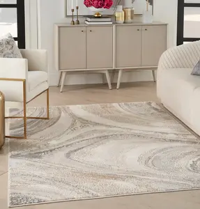 Cream Grey Abstract Modern Living Room Bedroom & Dining Room Rug-239cm X 300cm