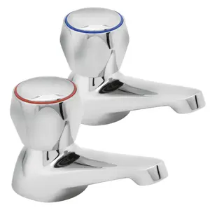 Deva Profile DCM102 Bath Taps With Chrome Finish - Round Hot & Cold Handles - Replacement Commercial Pair Bathroom Bathtub Tap