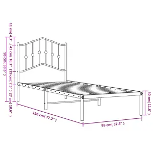 Berkfield Metal Bed Frame with Headboard White 90x190 cm