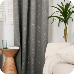 Deconovo Foil Printed Thermal Curtains 55 x 54 Inch Light Grey 2 Panels Super Soft Ring Top Blackout Curtains for Bedroom