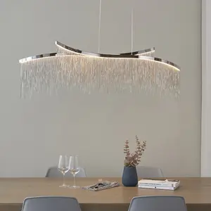 Twin Ceiling Pendant Light Fitting - Chrome Plate & Silver Waterfall Chains