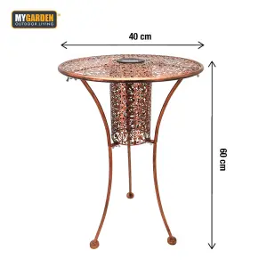 Metal Round Filigree Silhouette Garden Patio Bistro Table With Solar LED Lights