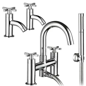 Mira Shower Revive Basin Pillar Taps 2.1819.002 + Bath Shower Mixer 2.1819.005