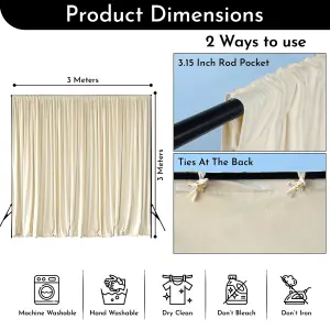 Ivory Velvet Backdrop Curtain Wrinkle-Free Polyester Fabric Background with Drapes, 3x3 Metres