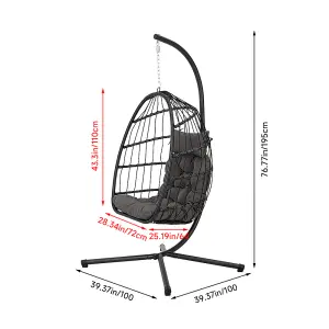 Outdoor Garden 195cm H Hanging Chair with Stand and Cushion in Grey