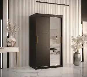 Ramiro II Contemporary 2 Sliding Door Wardrobe 5 Shelves 2 Rails Black Matt (H)2000mm (W)1000mm (D)620mm