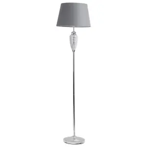 First Choice Lighting Pair of Mirrored Crackle Glass Floor Lamp with Grey Shades