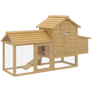 PawHut Chicken Coop Hen Cage Small Animal Hutch Nesting Box Outdoor Run Natural