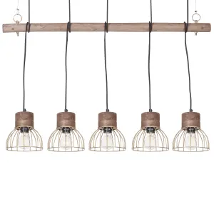 5 Light Pendant Lamp Light Wood Brass VARADA