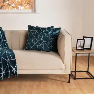 4 Pack Geo Matte Velvet Cushion Covers, Teal - 45 x 45cm