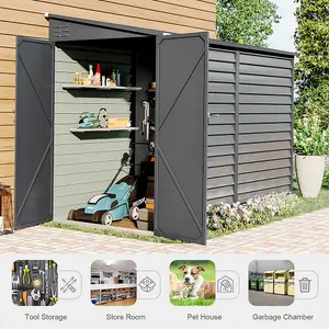 8.8 x 4.7 ft Pent Metal Garden Storage Shed Lean to Shed Motorcycle Shed with Lockable Door,Grey