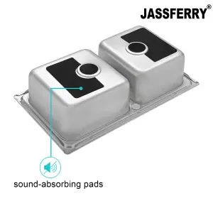 JASSFERRY Brilliant Drop-in Stainless Steel Kitchen Sink 1.5 Two Square Bowl Rome Design, 860 X 500 mm