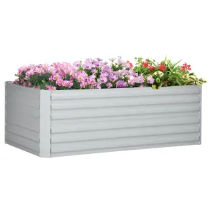 Outsunny Galvanised Steel Outdoor Raised Bed w/ Reinforced Rods, Light Grey