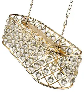 Luminosa Spring 5 Light Oval Ceiling Pendant Gold, Clear with Crystals, E14